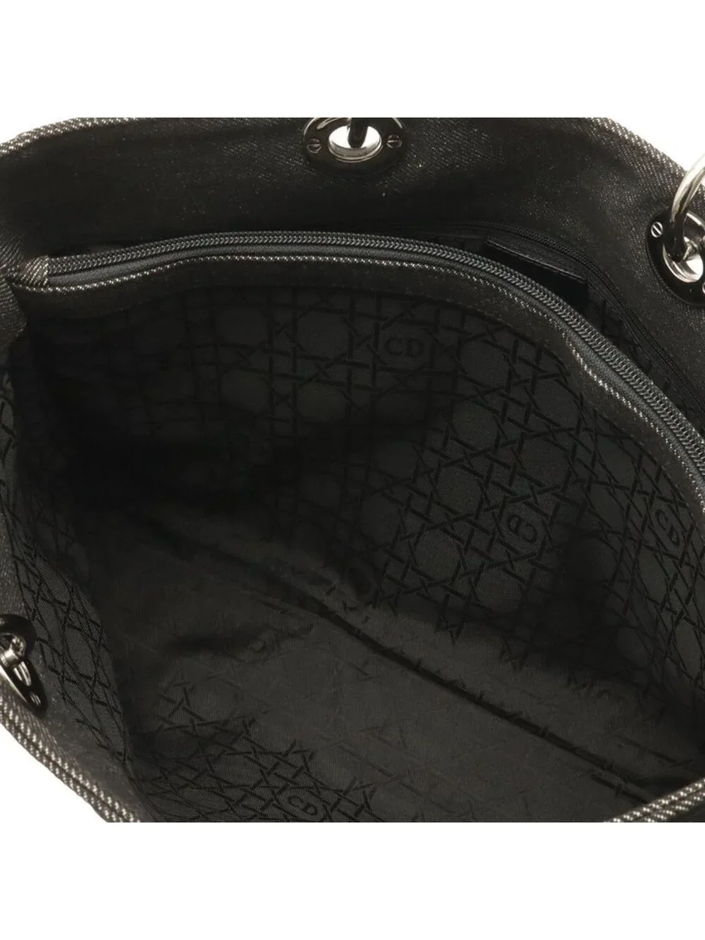 Dior Cannage Tote 2-Way Shoulder Bag Denim Black Silver
